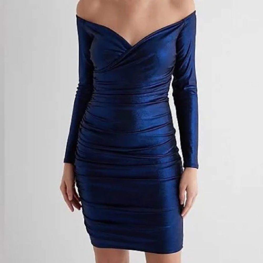 Express Royal Blue Off-Shoulder Long Sleeve Dress